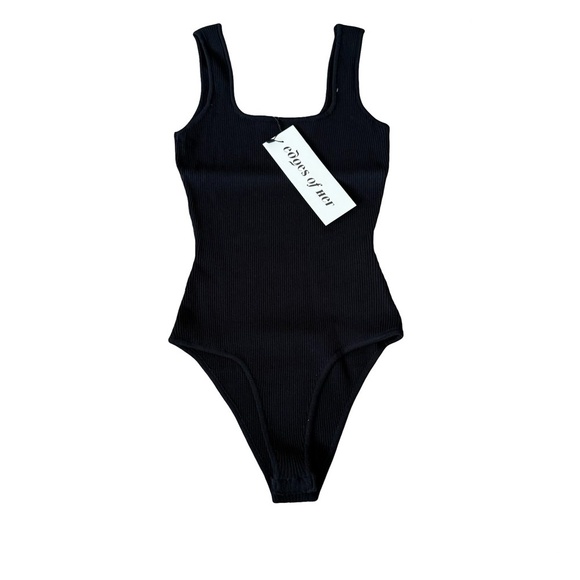 Edges of Her Ribbed Tank Scoop Neck Bodysuit Black Small - Picture 4 of 4